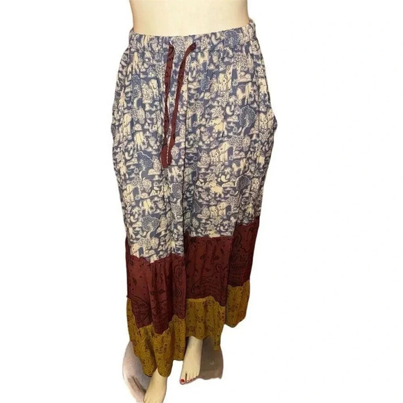 Lakhays Women's Boho Elephant Three-Tiered Long Skirt SM Multicolor - Picture 8 of 10